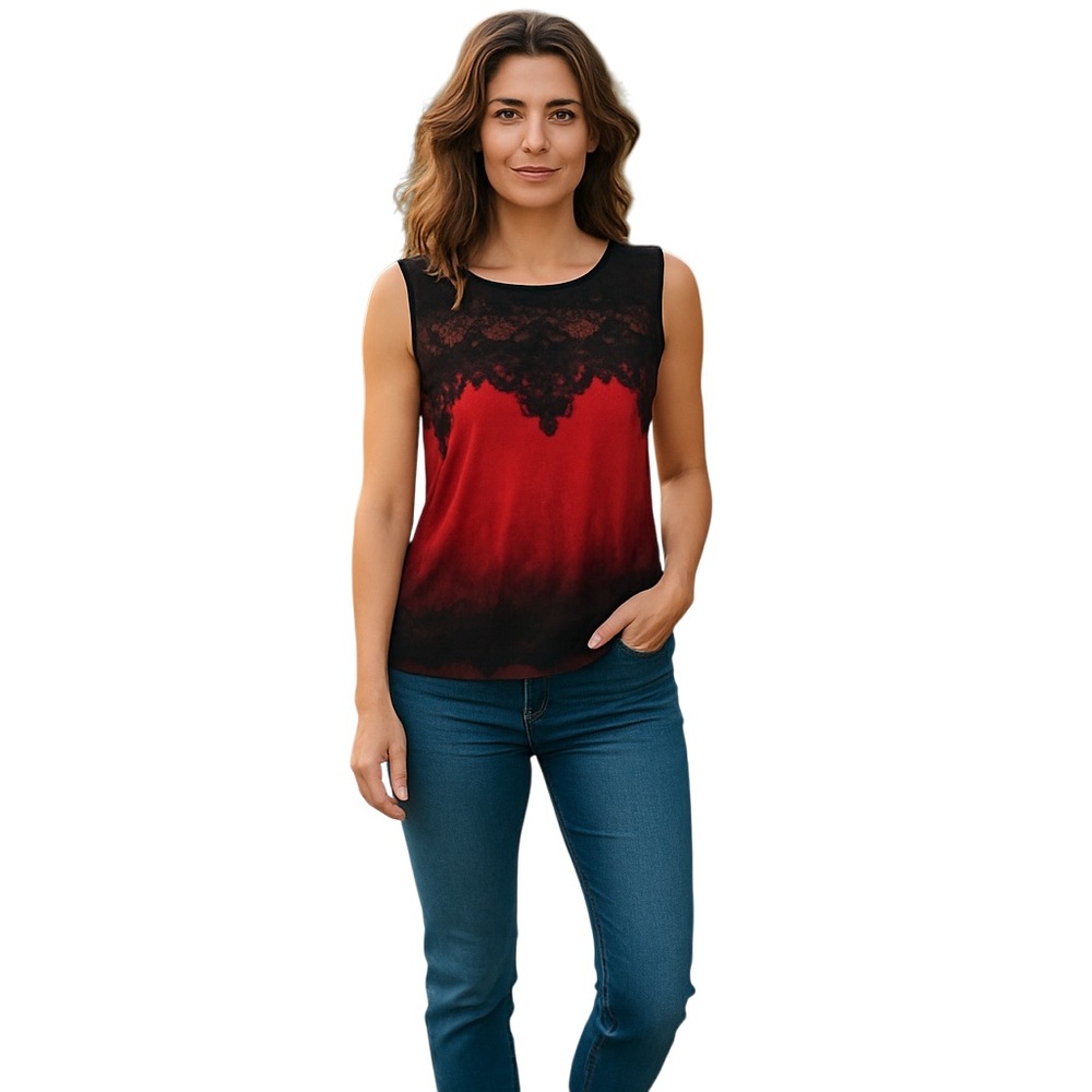 Worthington Fitted Black and Red Embellished Tank Top